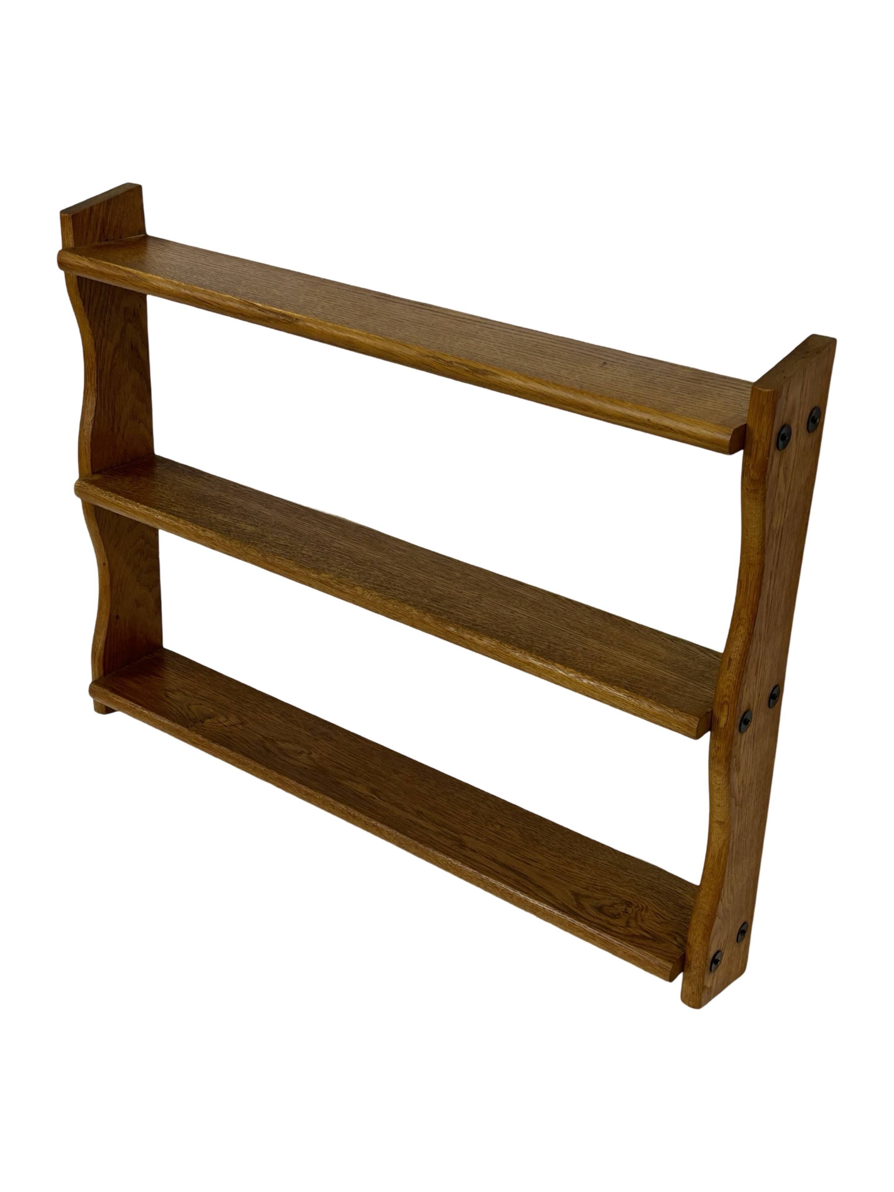 Vintage solid wooden wall rack with 3 shelves 70s oak rack