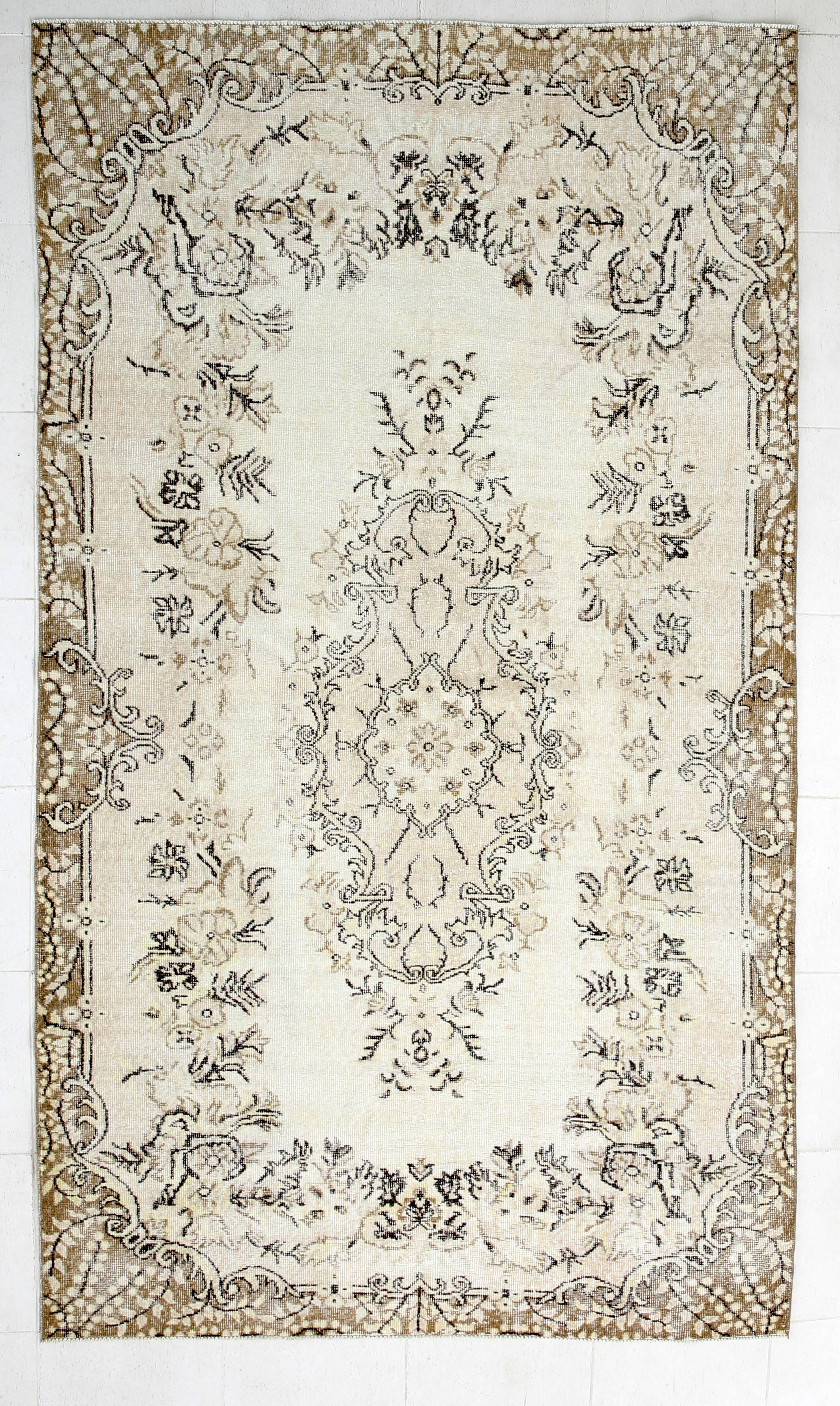 All-Over Floral Pattern Beige Brown Turkish Rug, 166x285Cm