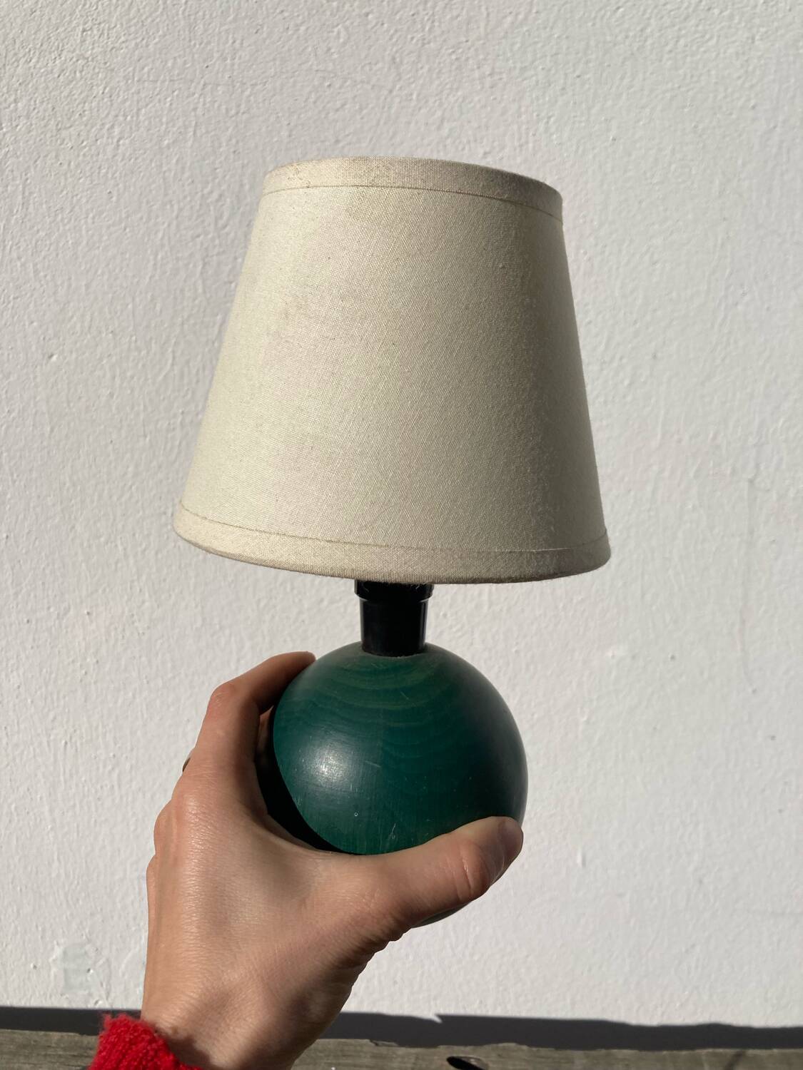 Green ball wood bedside lamp