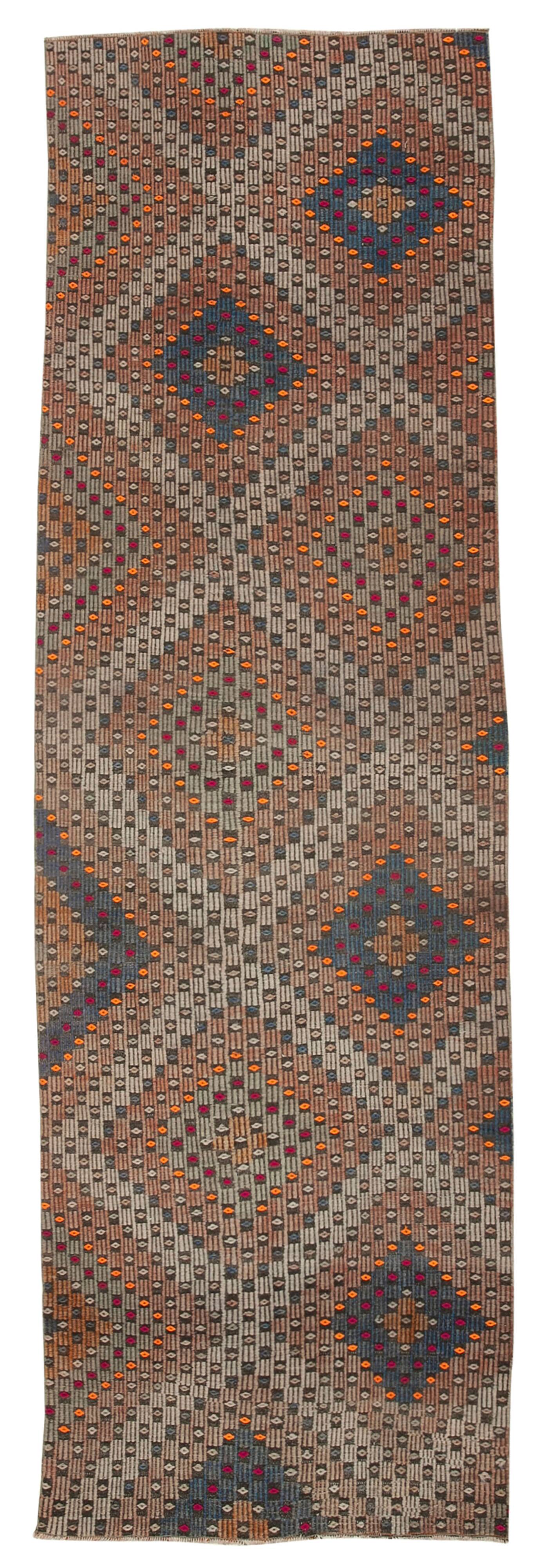 Turkish Handmade Vintage Anatolian Kilim 102 cm x 338 cm