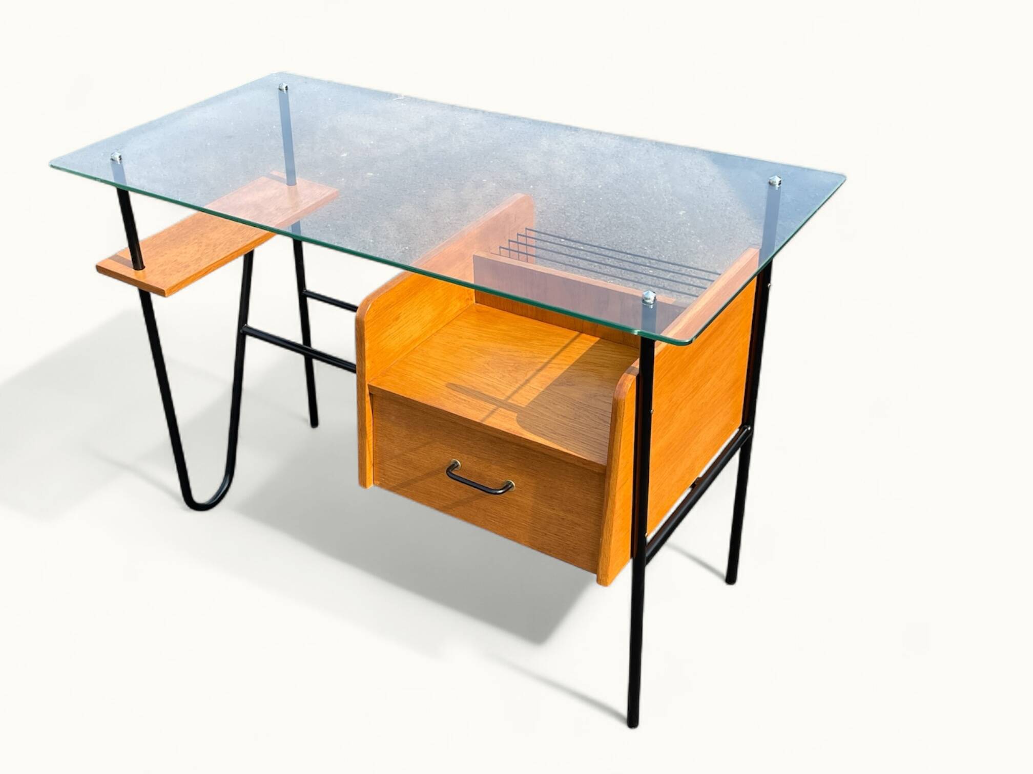Modernist office – Azzano Frères – designed by Jacques Hitier – Oak, glass and felt