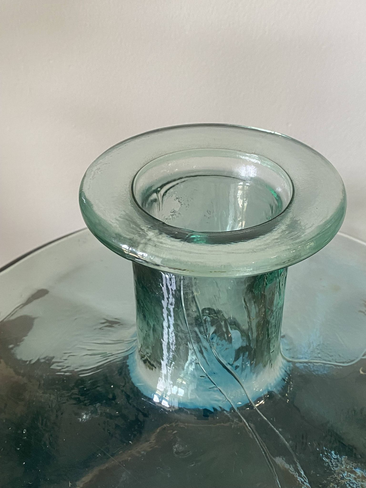 Large blue glass Dame Jeanne vase H45cm