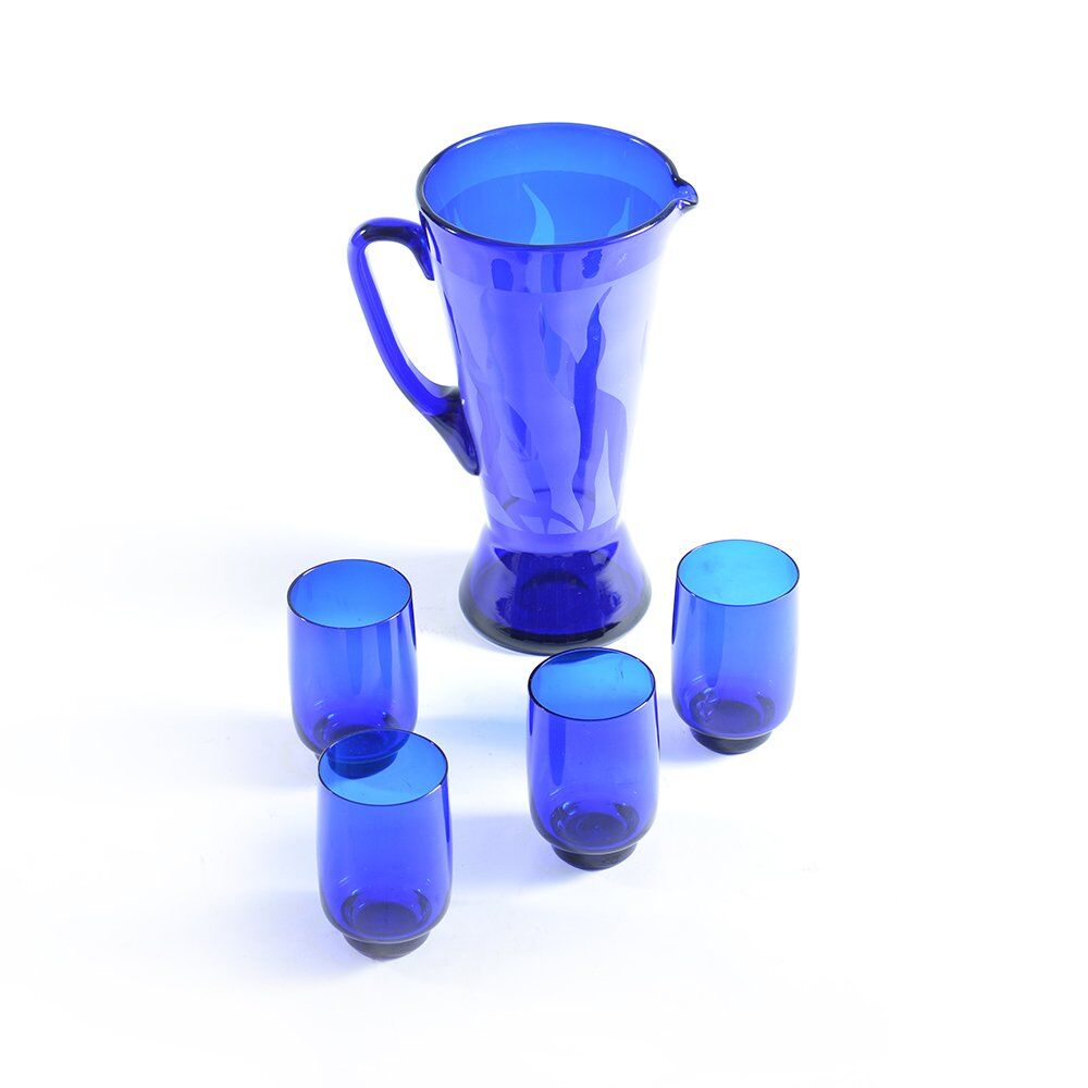 Vintage set of 5 glasses and a pitcher, Czechoslovakia 1960s