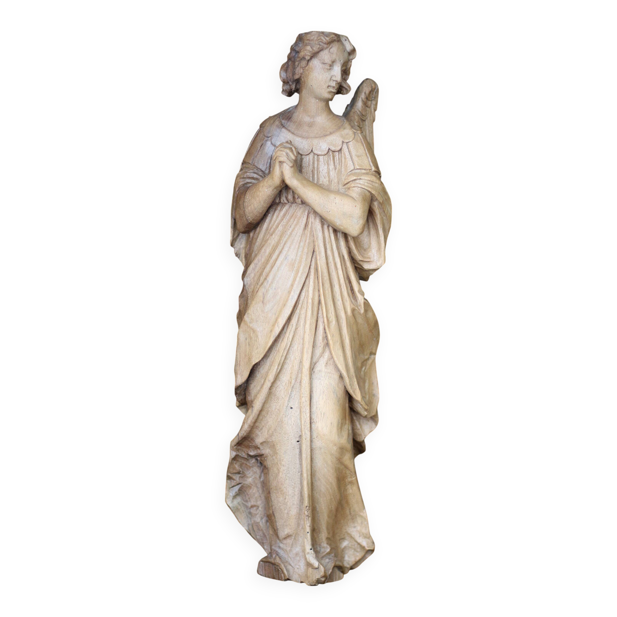 Sacred art: 19th century beechwood cherub statuette