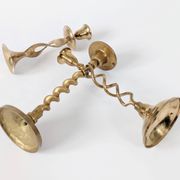 Set of 3 Vintage Twisted Brass Candle Holders, Midcentury