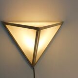 Set of brass & opal glass triangle wall sconces from Glashütte Limburg, Germany 1970