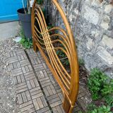 Rattan and leather headboard 140cm vintage 1970