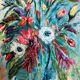 Painting: oil on still life panel with a tawny bouquet