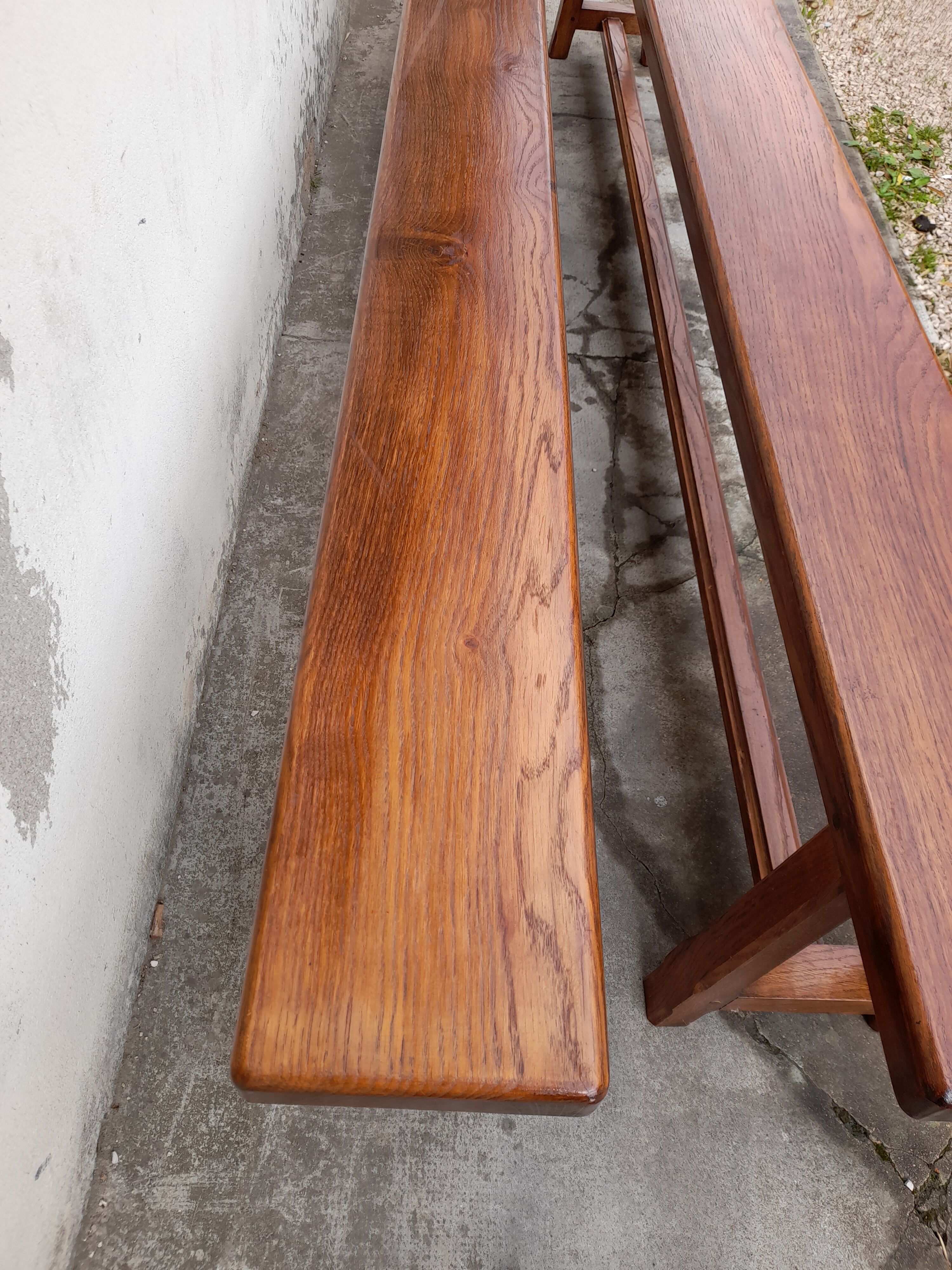 Pair of old oak farm benches -2m75