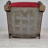 1950s, Danish armchair with footstool, furniture velour, ash wood.