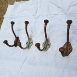 Set of 4 double metal coat hooks from the 19th century