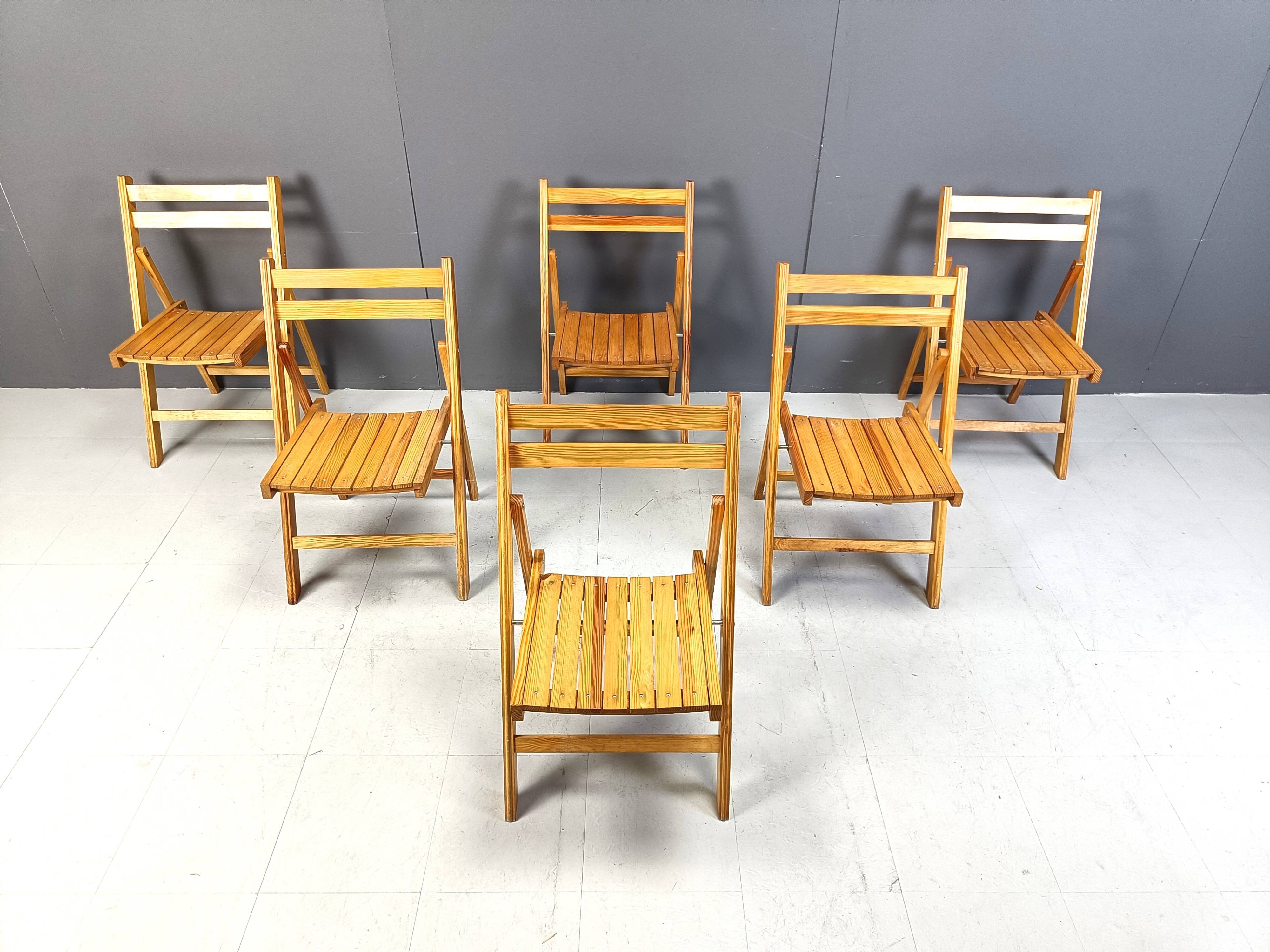 Mid century wooden folding chairs, 1950s - set of 6