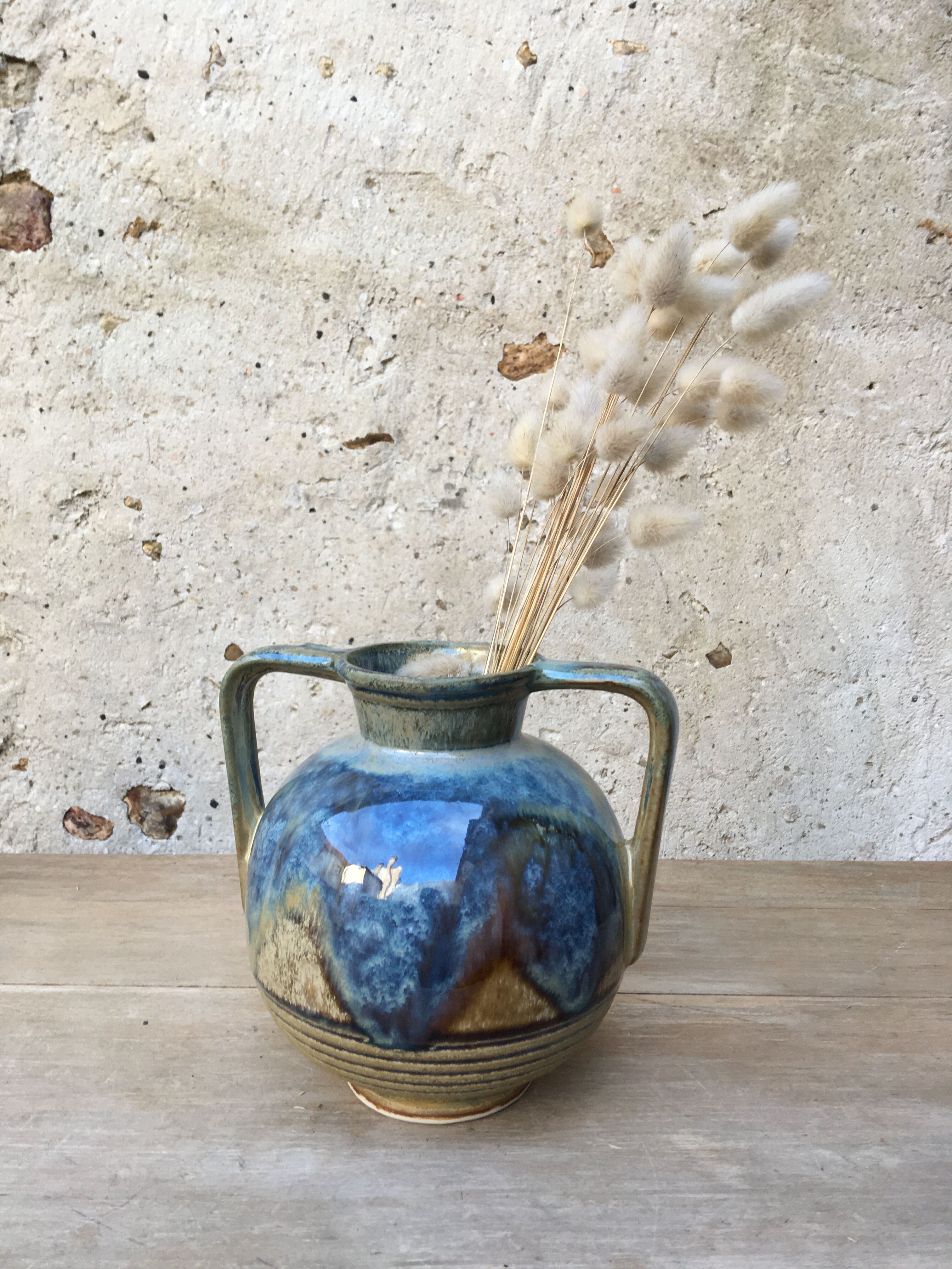 Flame blue sandstone vase