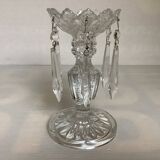 Pineapple candlestick with six glass moulded pendants.