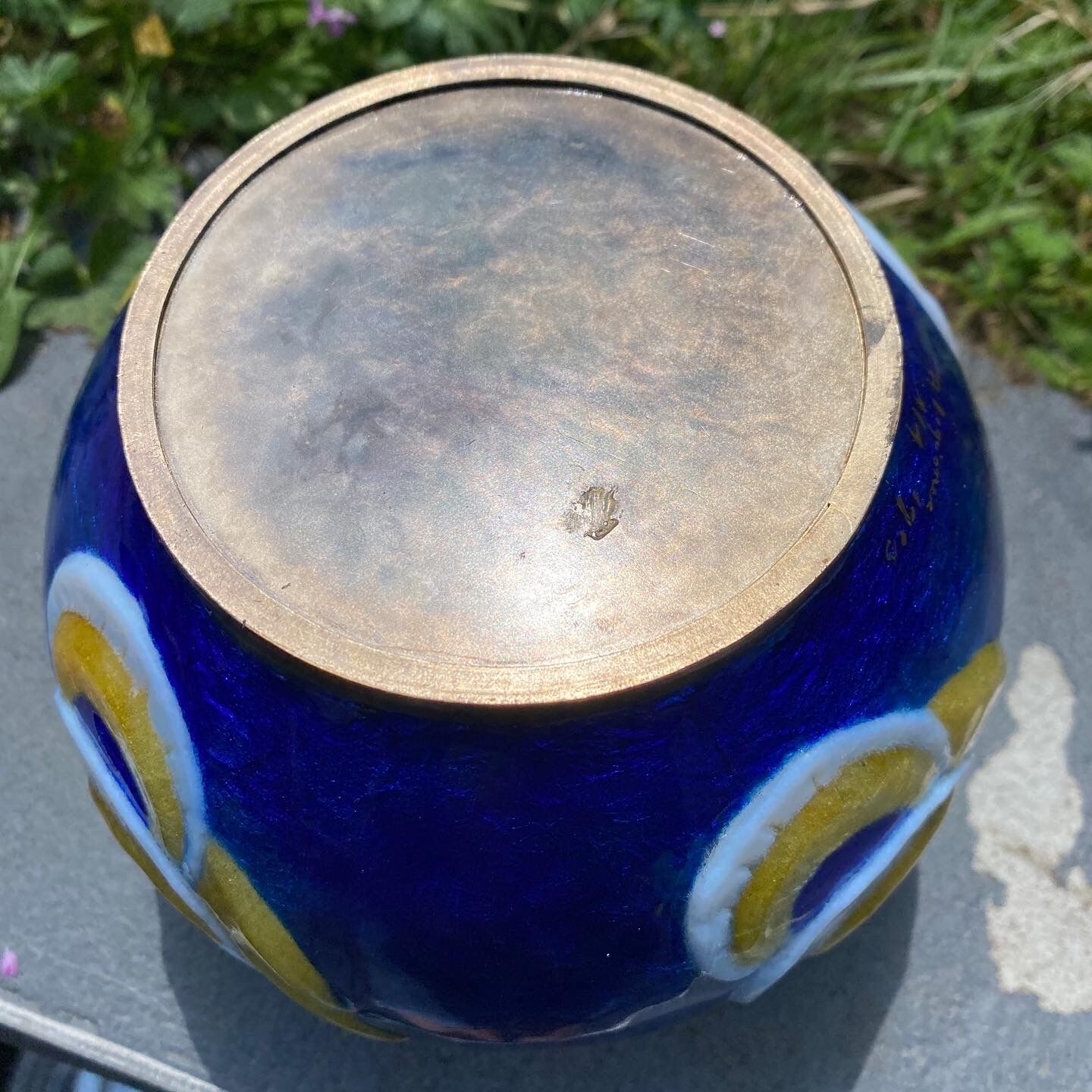 Azar Laguionie modernist art deco vase in Limoges enamels