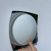 Applique plafonnier en verre blanc et inox