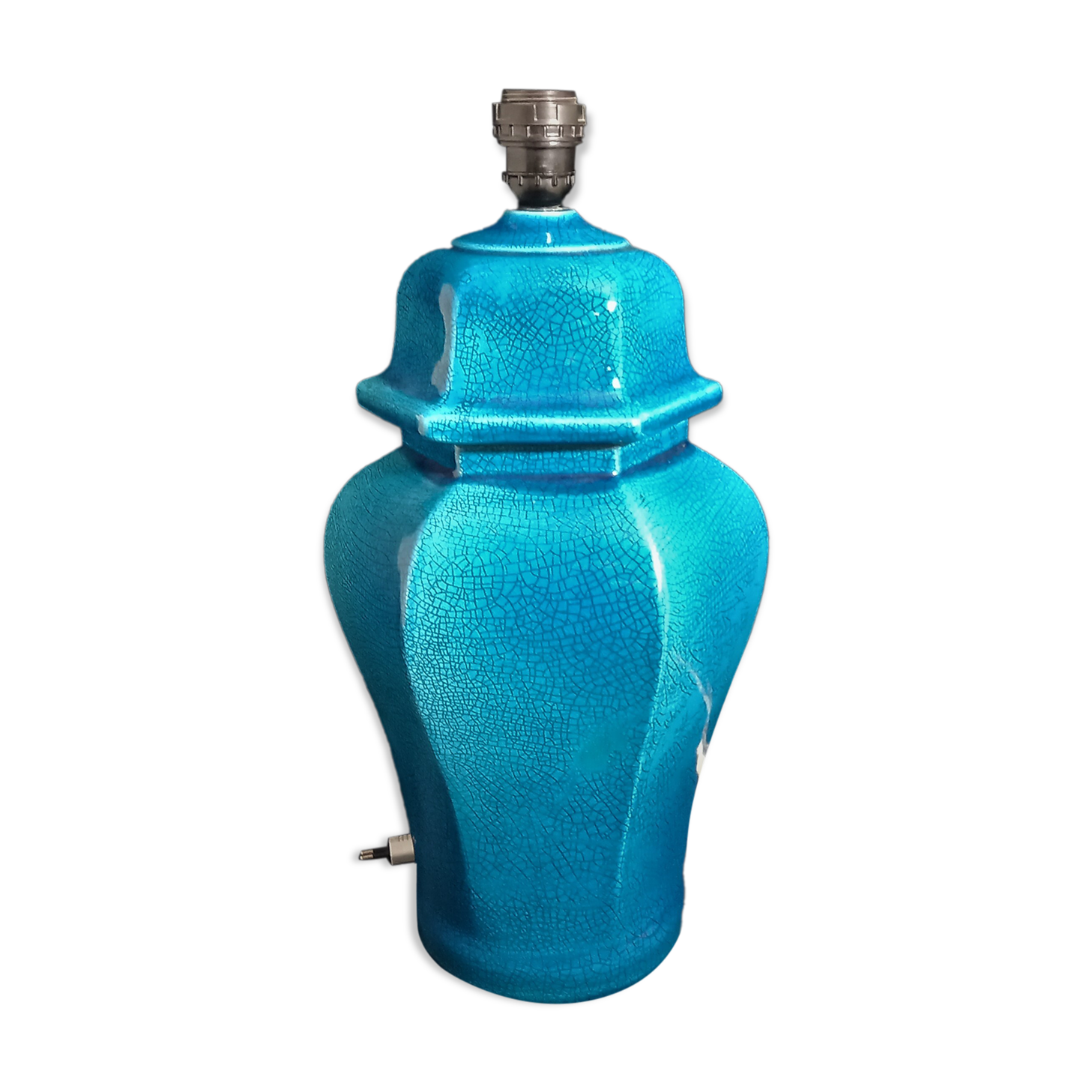 Table lamp foot in cracked turquoise earthenware