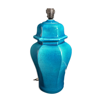 Table lamp foot in cracked turquoise earthenware