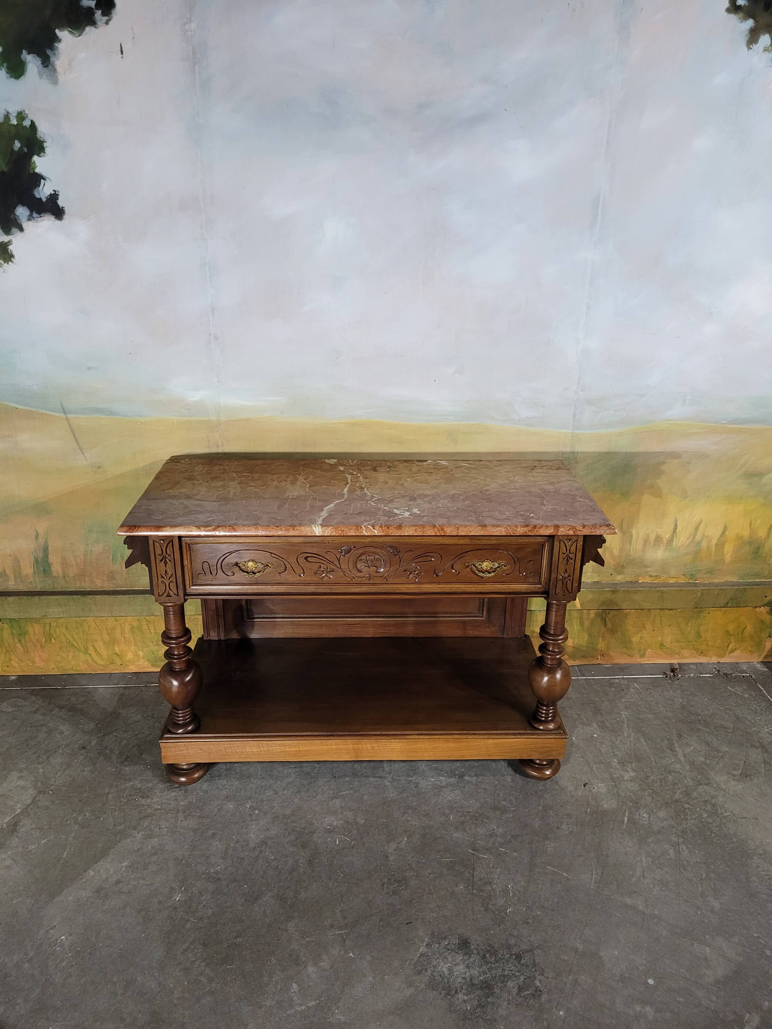 Console en noyer et marbre XIX ème