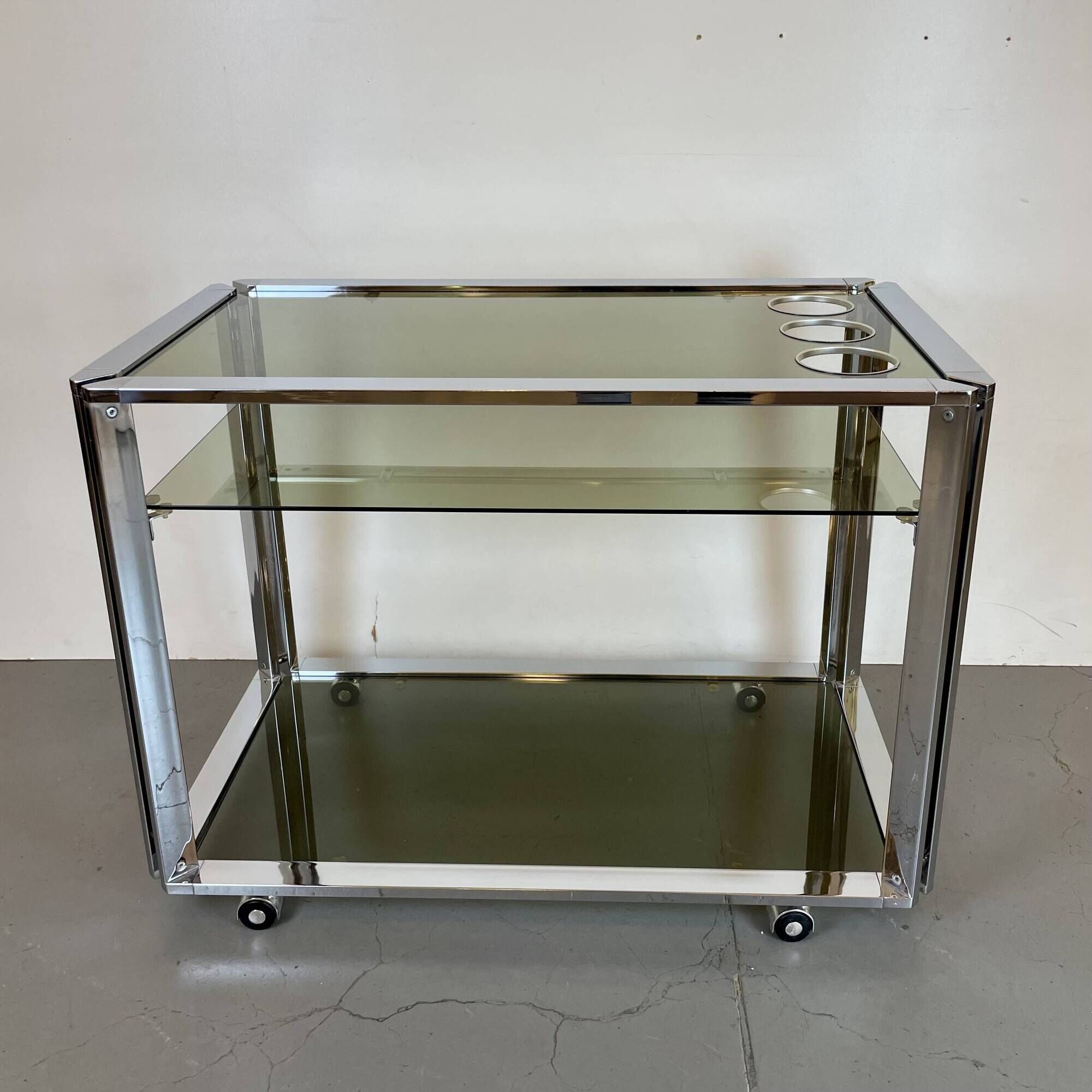 Space Age Chrome and Smoked Glass Bar Cart, 1970s