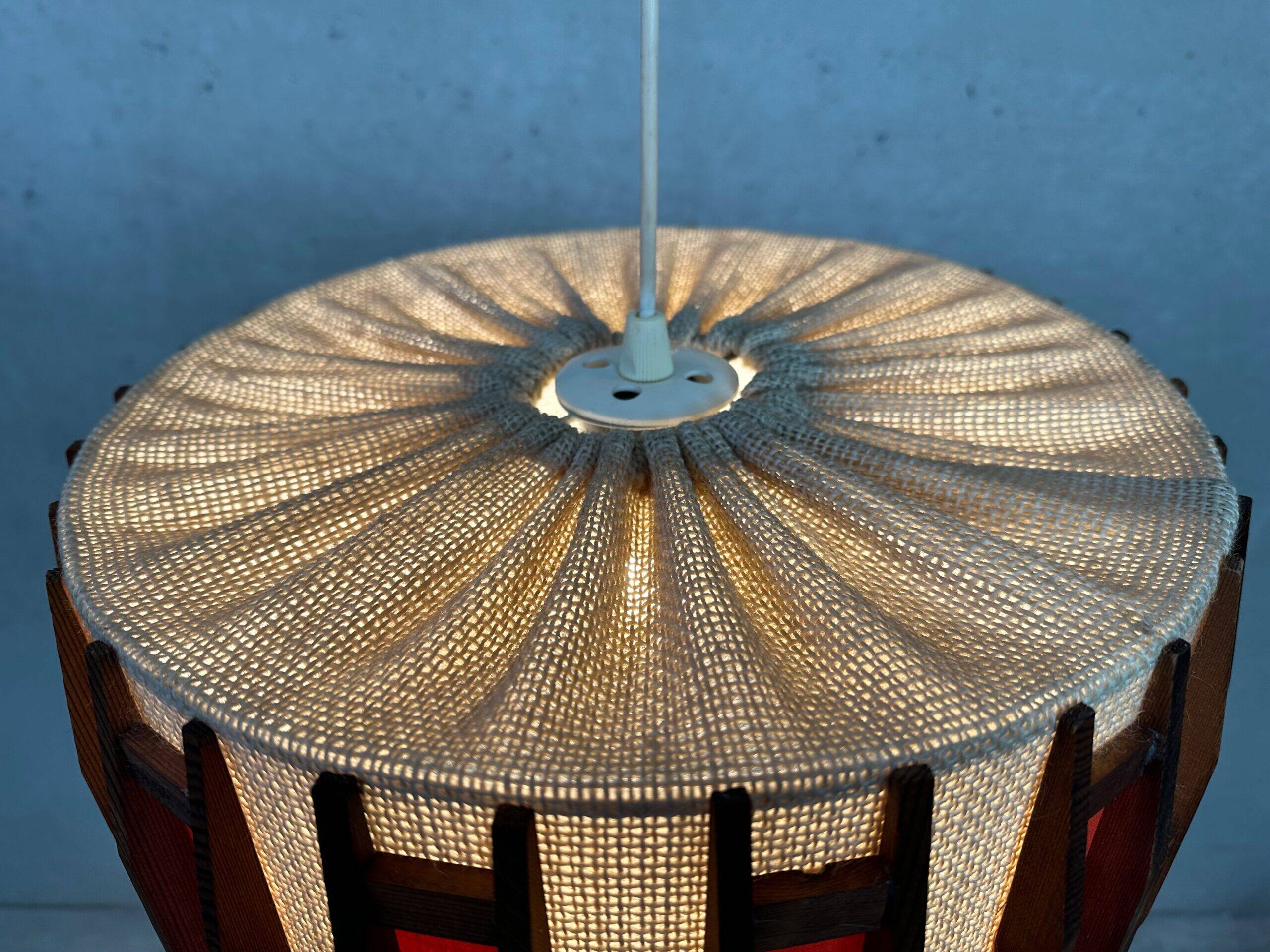 Vintage pendant lamp – jute and teak – Massive