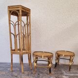 Set of bamboo and rattan pedestal tables