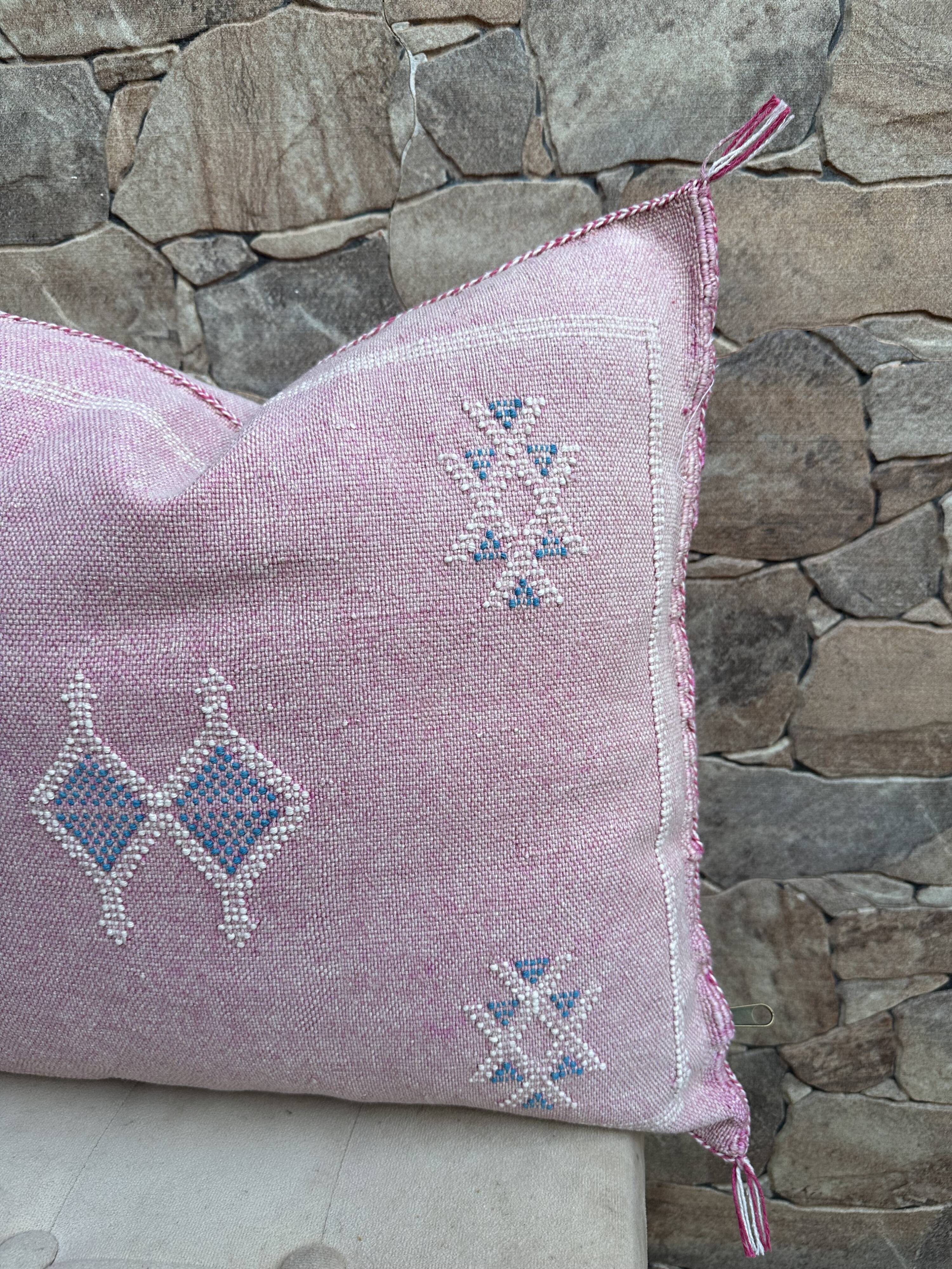 Handmade Moroccan silk cushion cover, cactus pattern