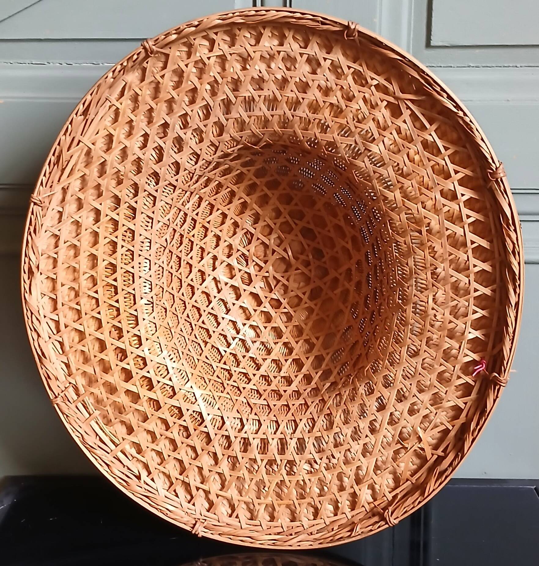 Traditional Asian/colonial woven straw hat, bamboo & caning