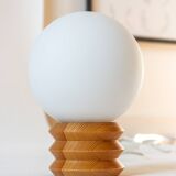 Small pine lamp with opaline ball lampshade, 70s/80s