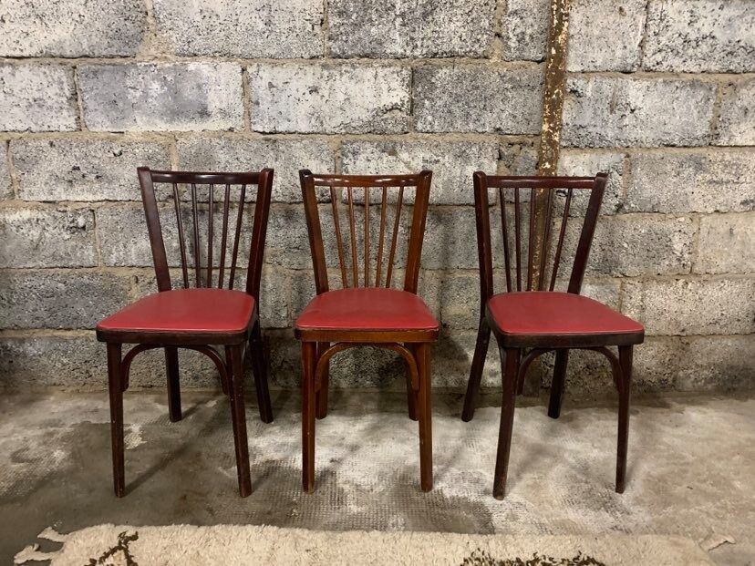6 Baumann bistro chairs, Parisian beechwood and red ska - old and vintage