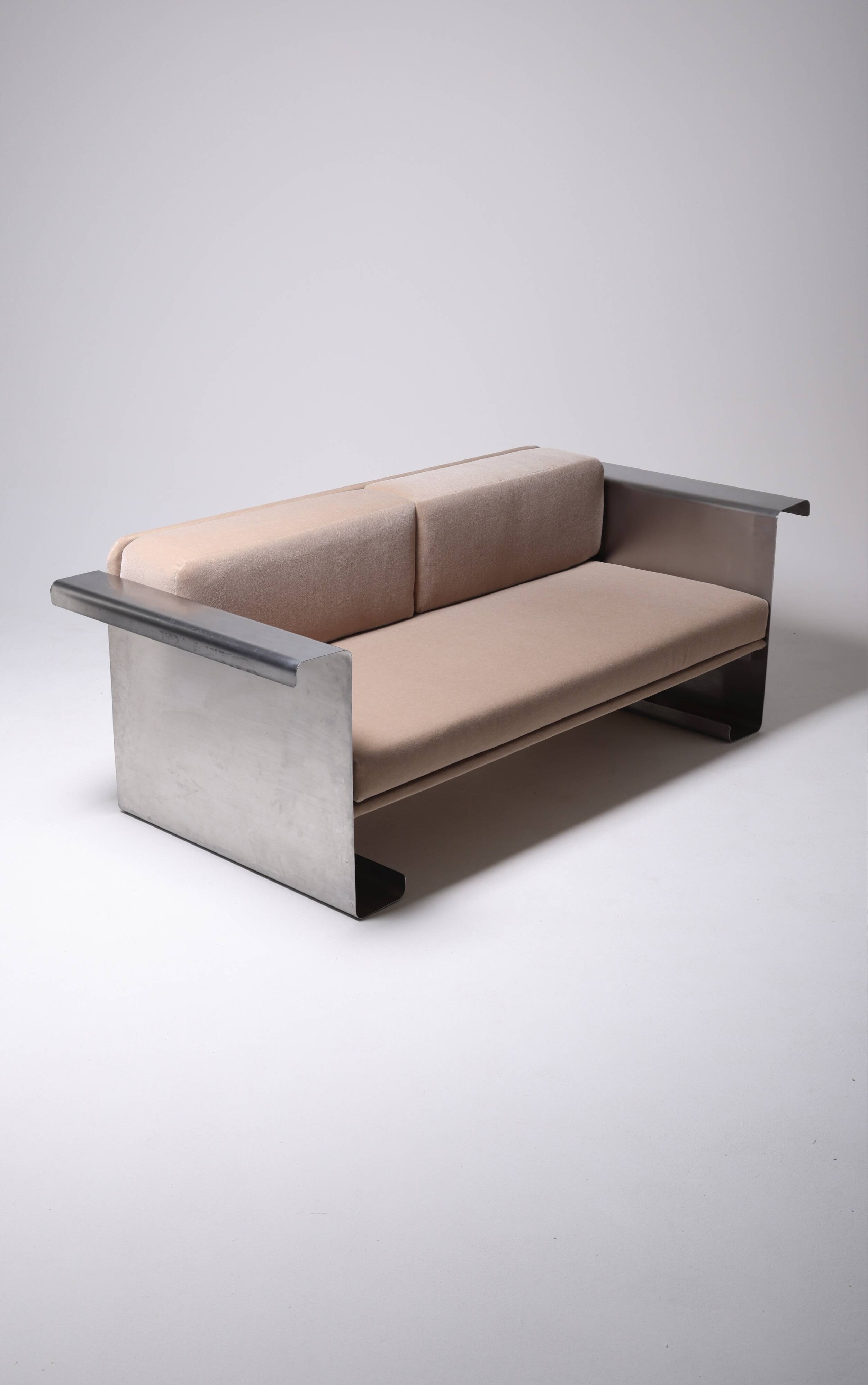 Aluminum and mohair sofa, 1970s