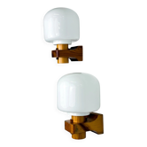 Pair of Nordic pine wood & opaline wall lights – Denmark 1970s