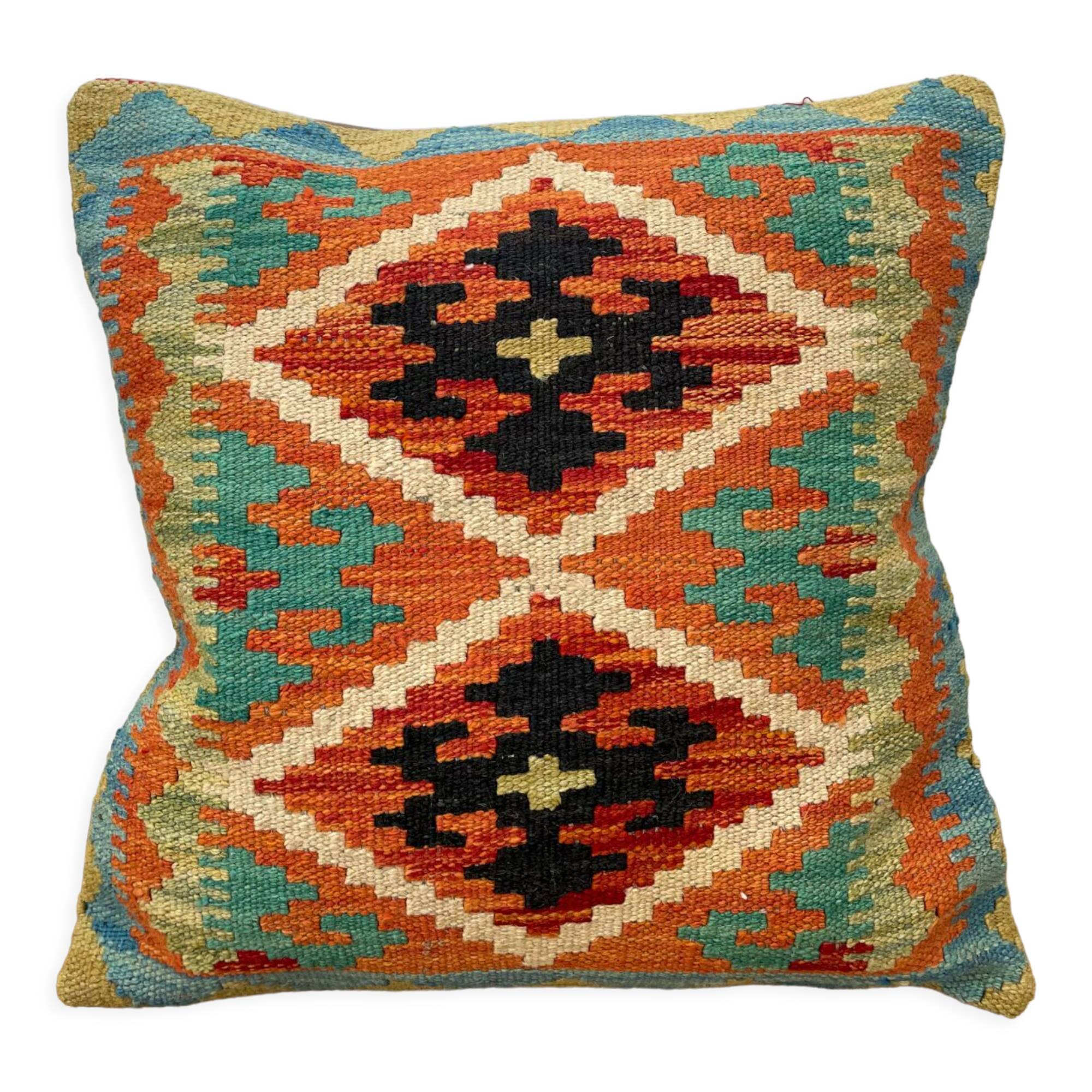Multicolored orange afghan kilim cushion 47x47cm