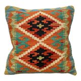 Multicolored orange afghan kilim cushion 47x47cm