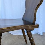 Vintage Tyrolean Heart Cutout Wooden Dining Chair / Bobbin-turned Legs