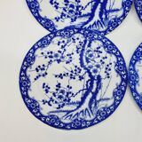 6 Small Dessert Plates in Fine Porcelain with Cherry Blue Decor