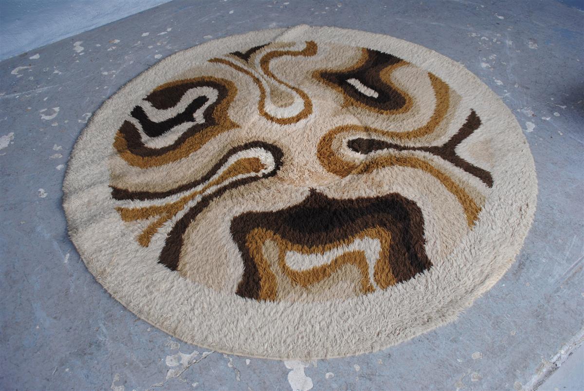 Desso carpet round design vintage 1970 in wool, 190 x 190