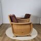 Pair of "Corbeille" armchairs in solid oak and chocolate velvet – S