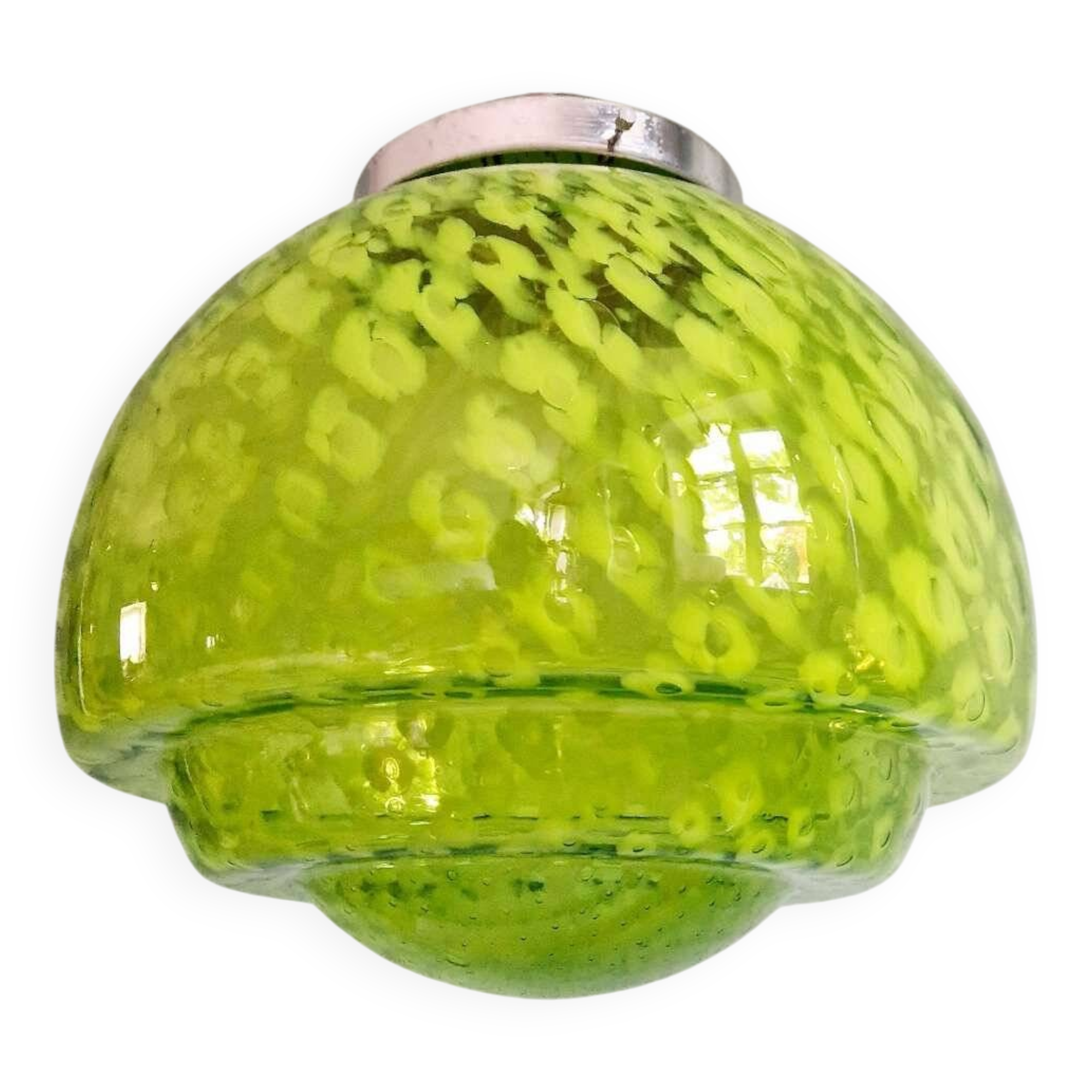 Grande suspension en vert moucheté vert et blanc, mid-century