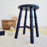 Antique black wooden stool, renovated