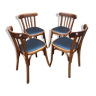 Set of 4 restaurant chairs curved wood imitation vintage leather 1960