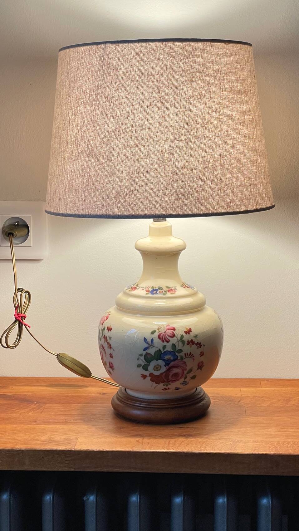 VINTAGE Ceramic Lamp with Wooden Base