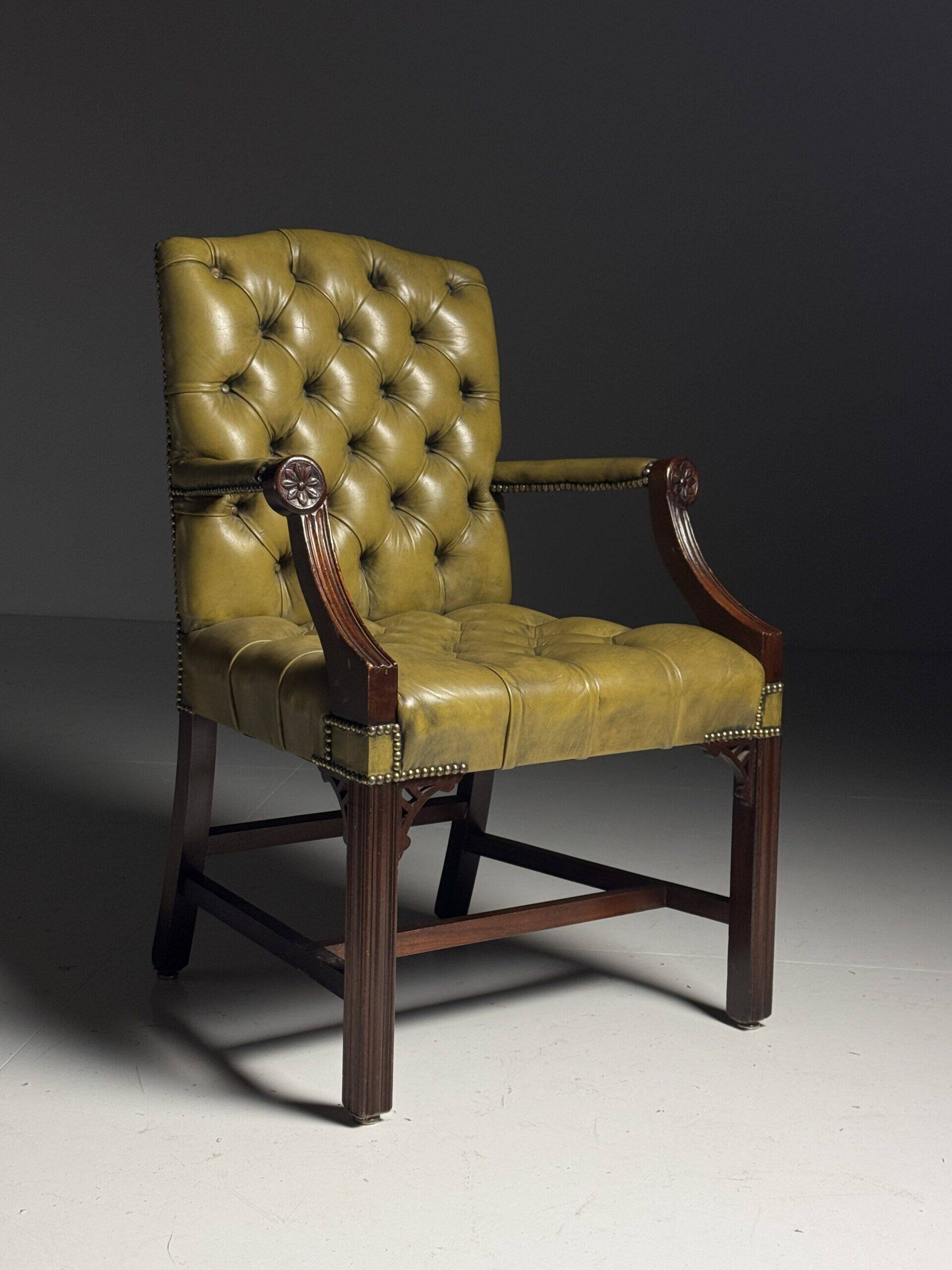 Green leather tufted office chair