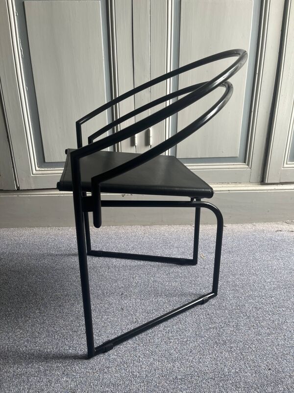 Ensemble de 4 chaises Latonda de Mario Botta pour Alias 1986, rare version avec l'assise en cuir