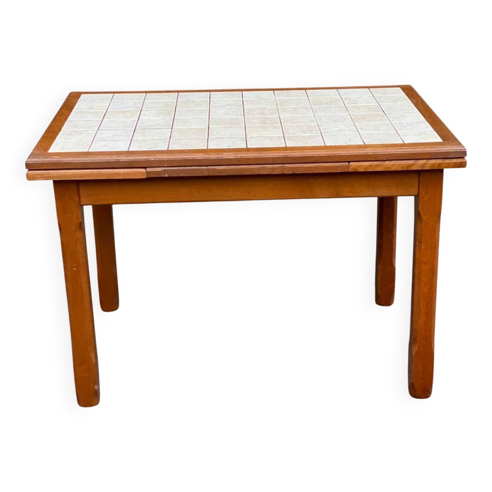 Dining table or farmhouse kitchen style with solid wood and tiles.