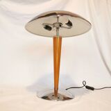 Large double bulb liner lamp, chrome and wood, 1980