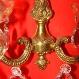 pair of bronze and crystal wall lights with 2 arms