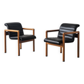 Paire de fauteuils vintage Flototto cuir et bois, années 80