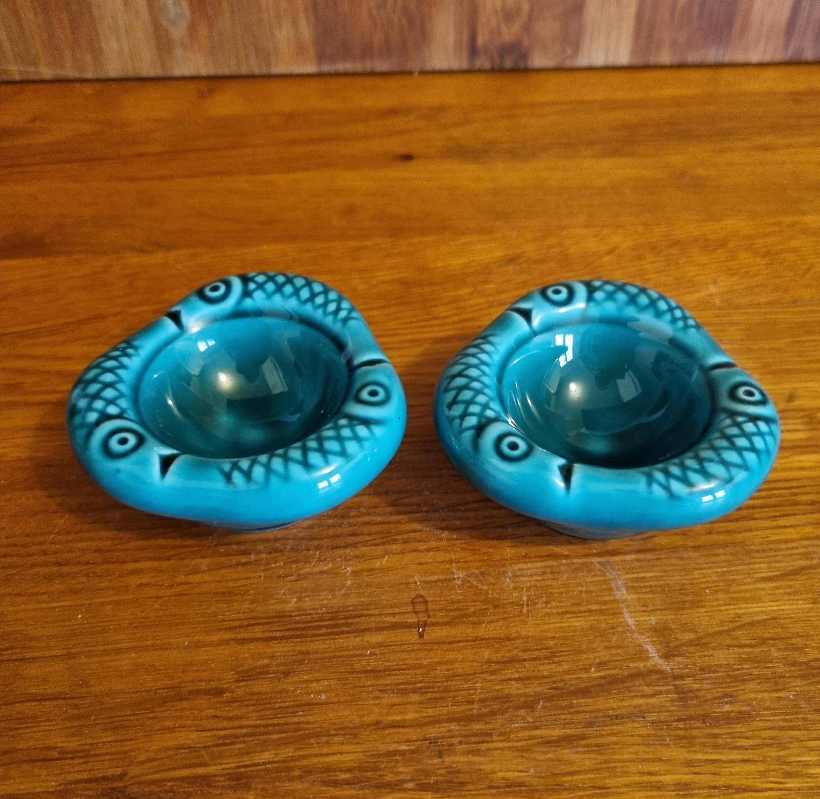 Set of 2 vintage green ceramic egg cups