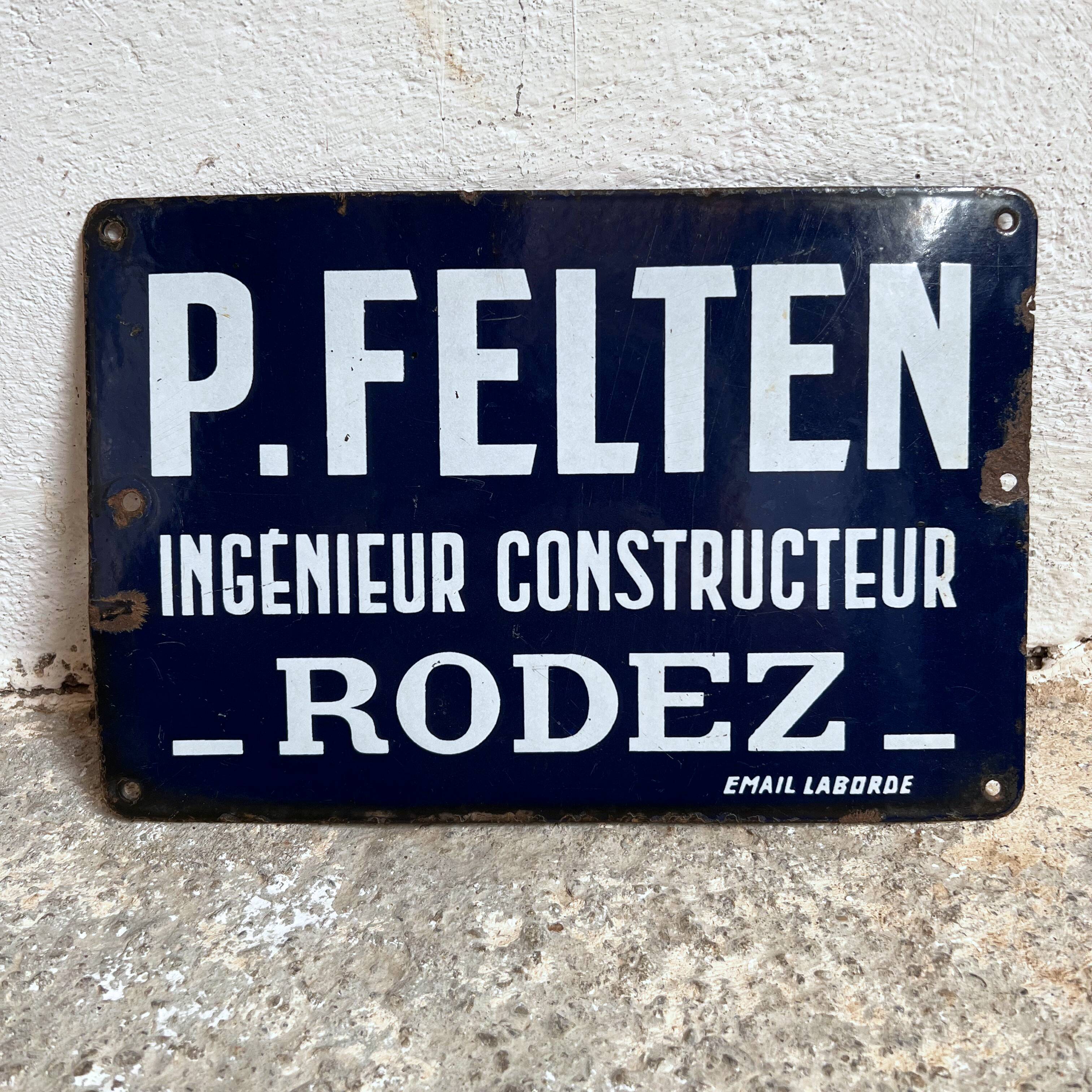 Enamelled plate P.Felten engineer builder Rodez
